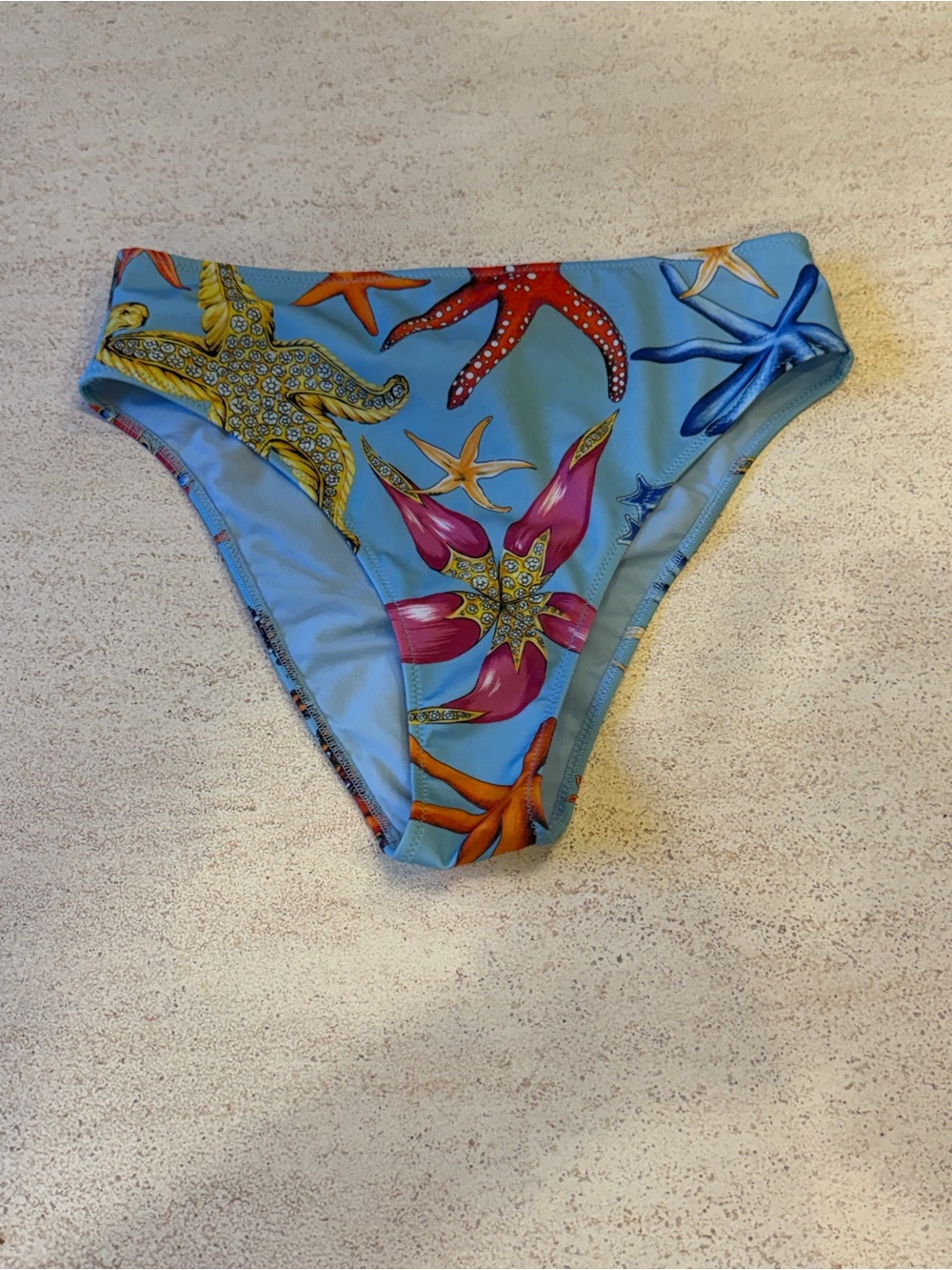 Versace Light Blue Swimwear with Multicolor Trim, Size 2, Worn once